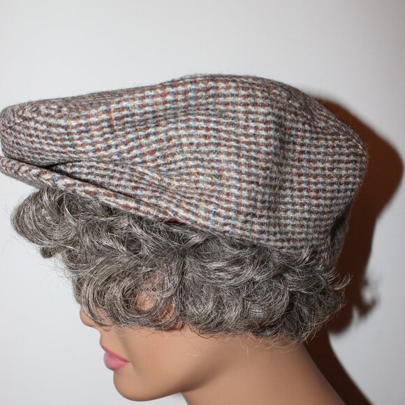 Vintage Harris Tweed Hand Woven 100% Wool Classic Houndstooth Plaid Newsboy Hat - Picture 3 of 7